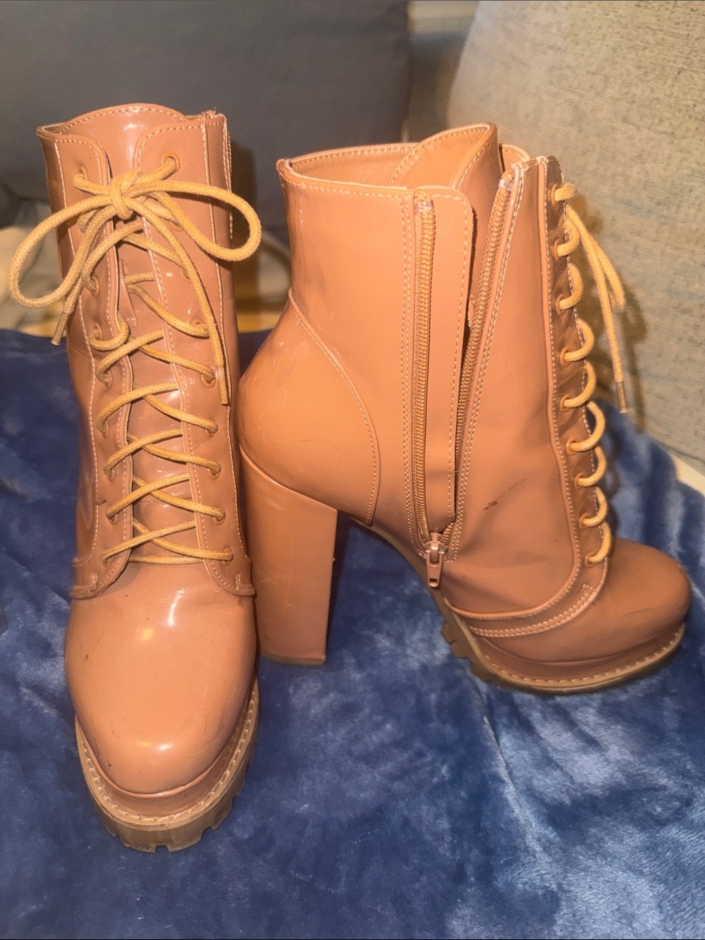 Liliana Lace-Up Platform Ankle Boots in Tan